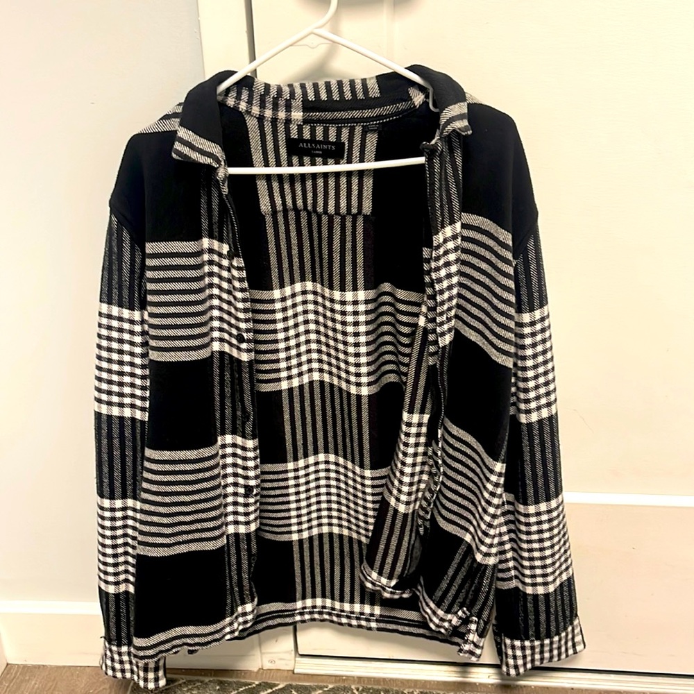 All saints men’s flannel size large black and white